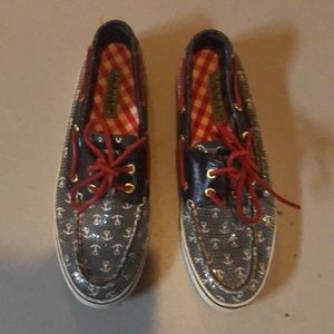 Red white and blue Sperrys